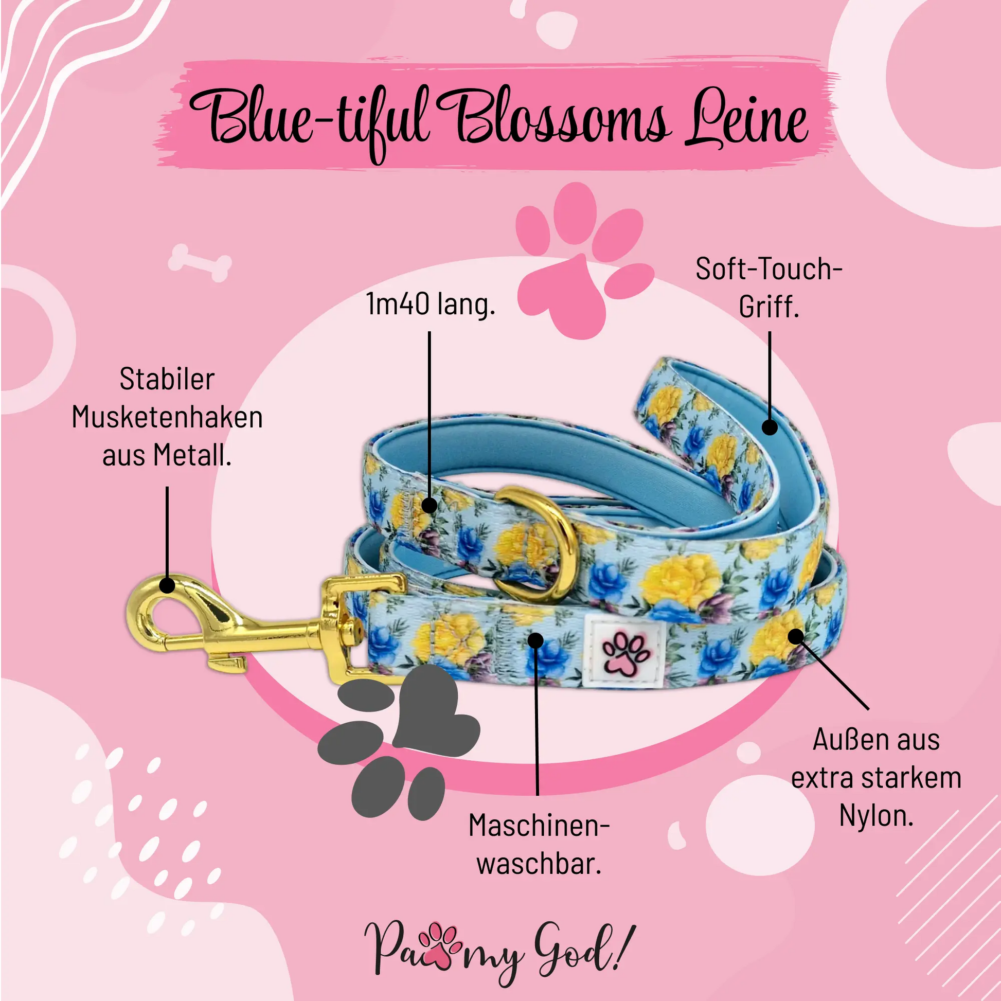Blue-tiful Blossoms Leash Features