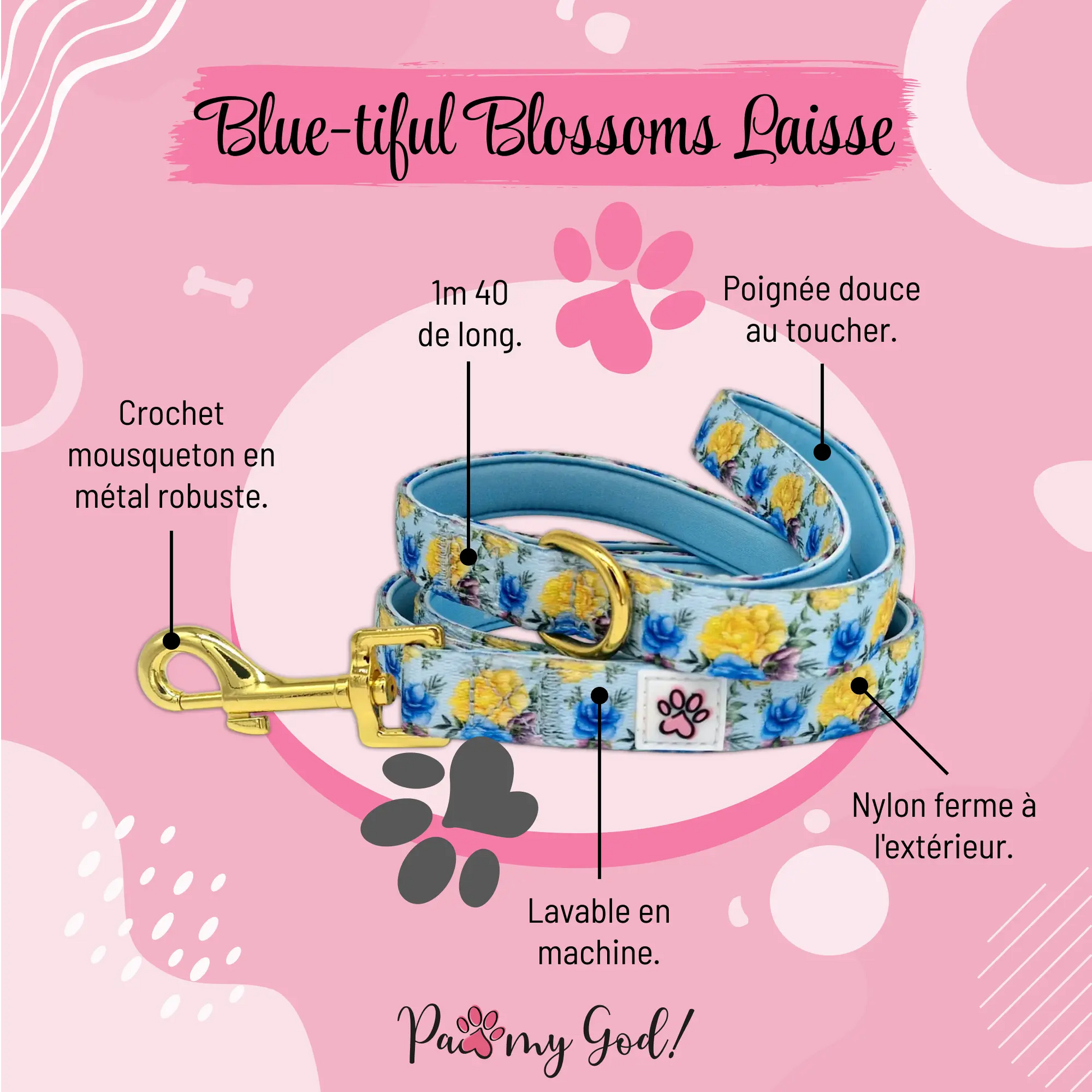 Blue-tiful Blossoms Leash Features