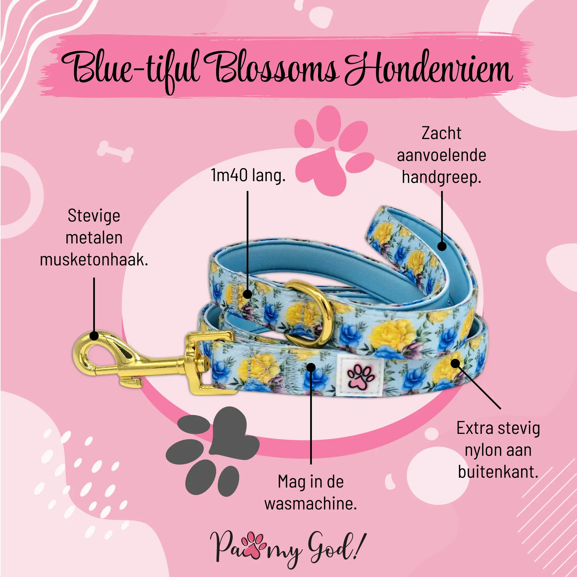 Blue-tiful Blossoms Leash Features