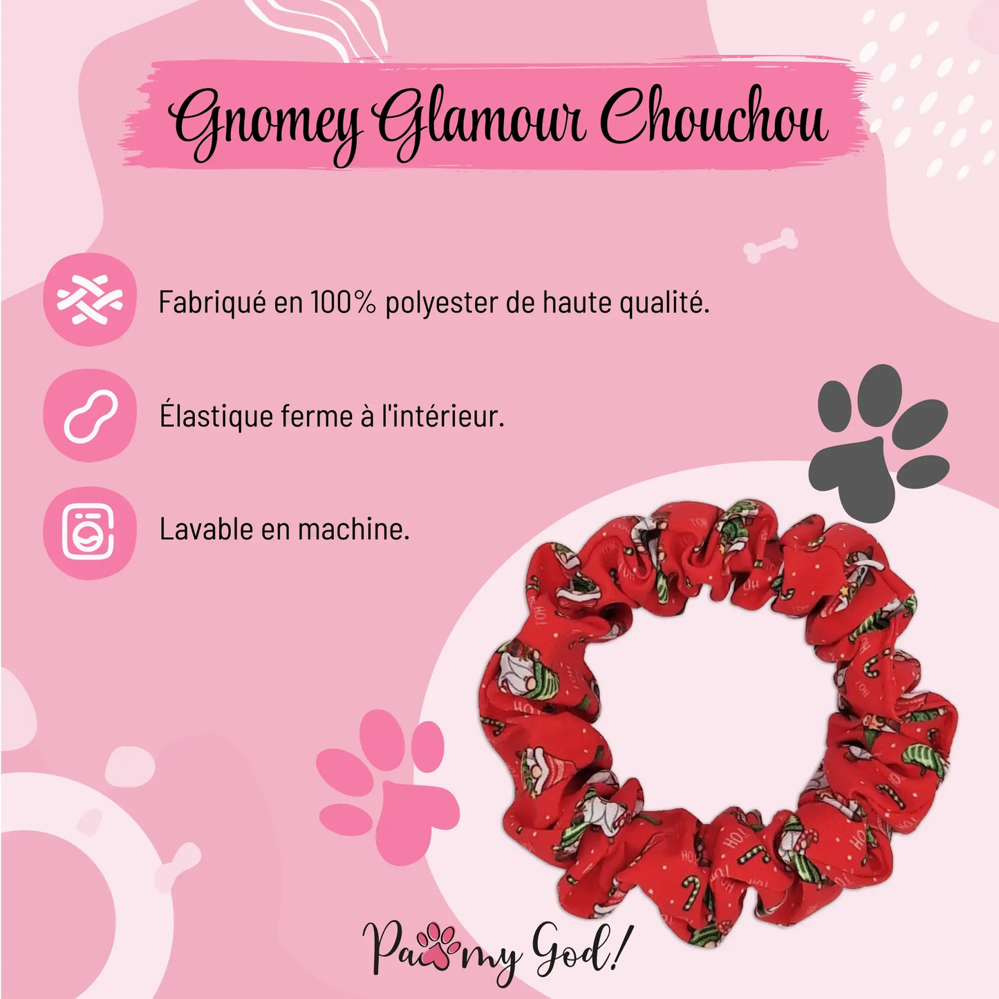 Gnomey Glamour Scrunchie Features