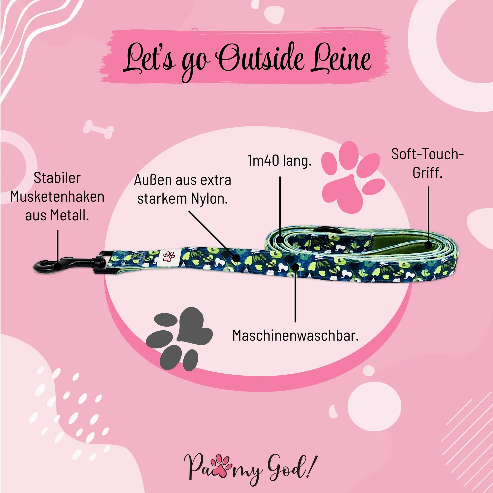 Let's go Outside Cloth Leash Features