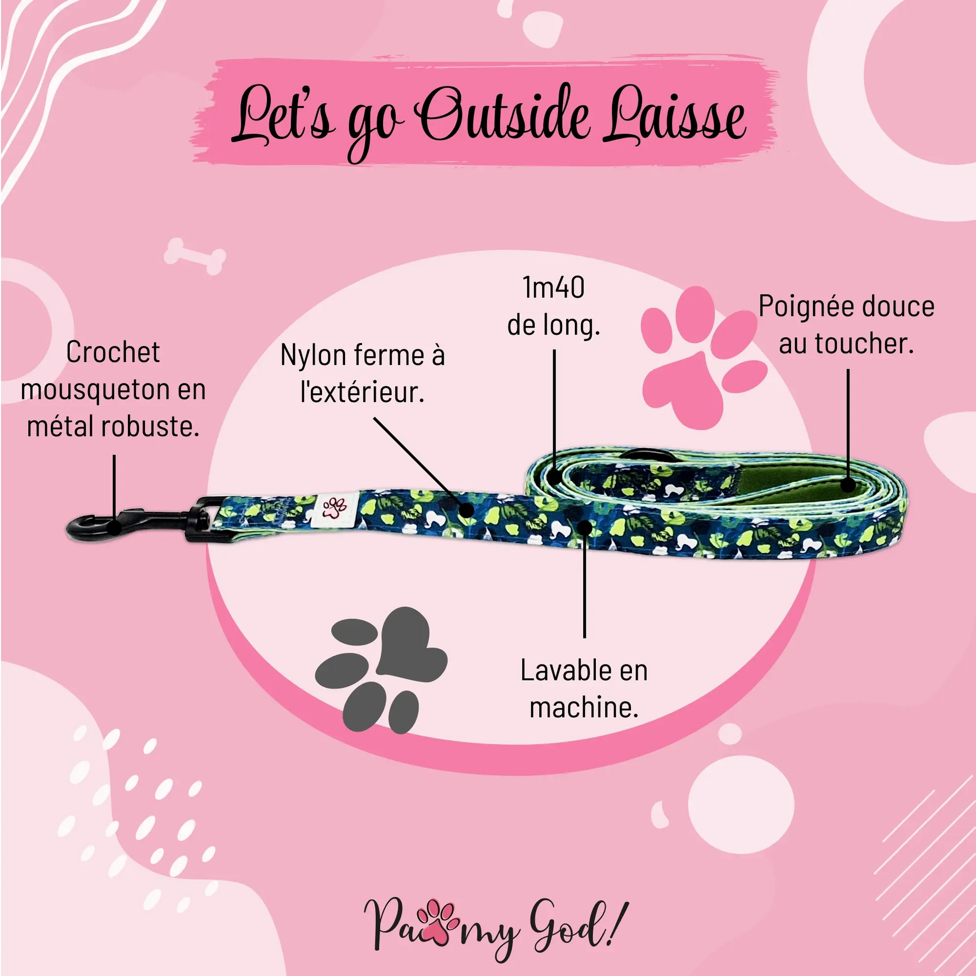 Let's go Outside Cloth Leash Features