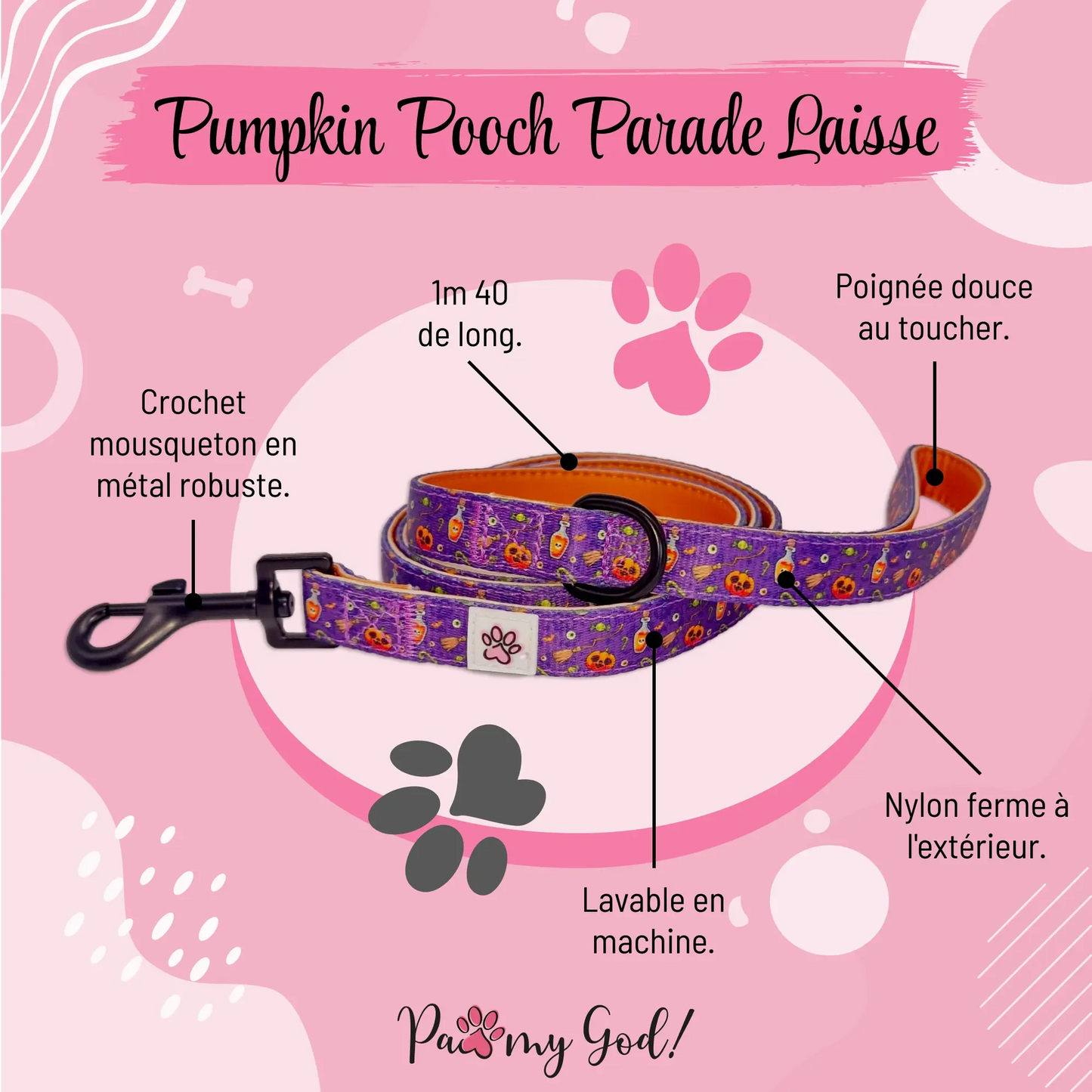 Pumpkin Pooch Parade Cloth Leash Features