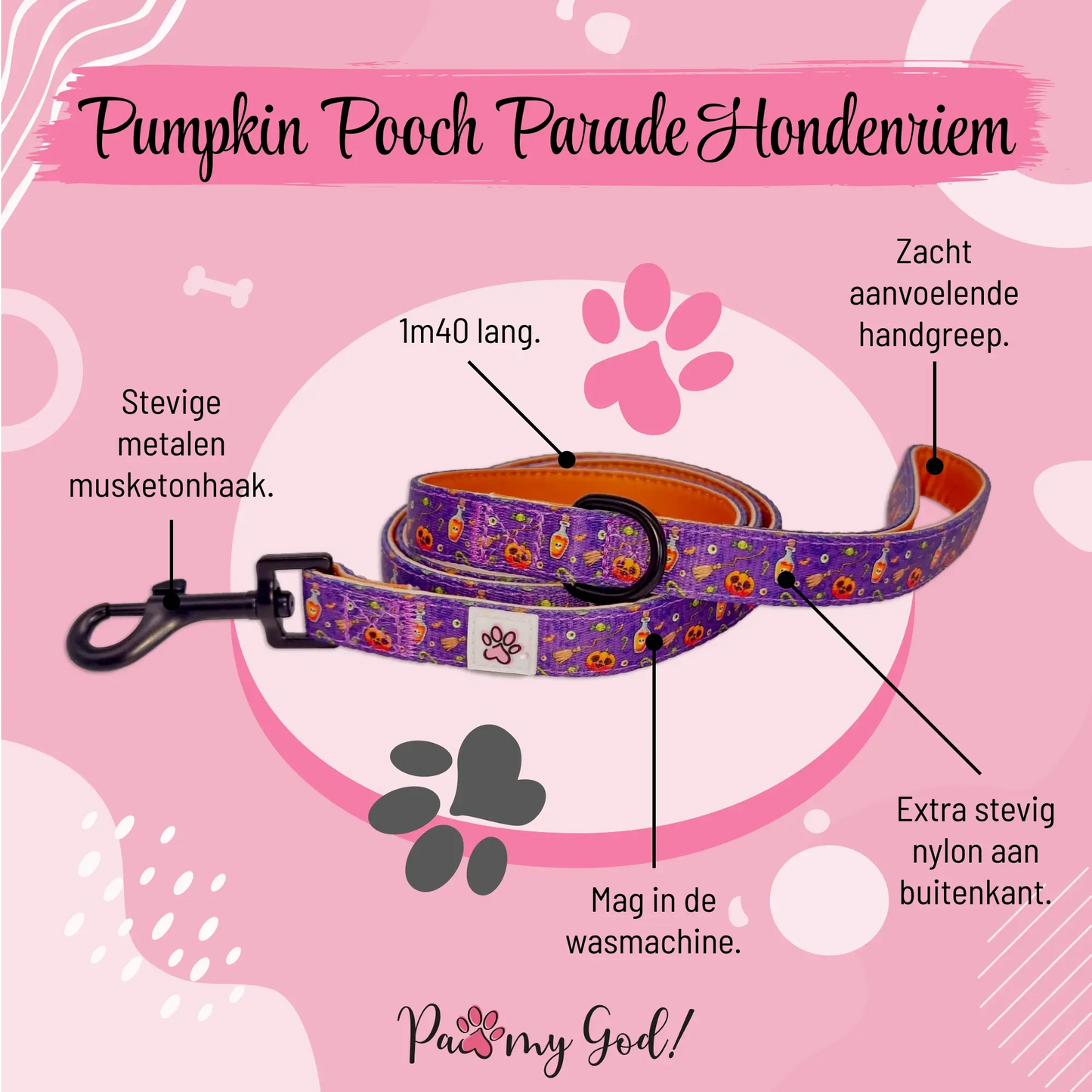 Pumpkin Pooch Parade Cloth Leash Features