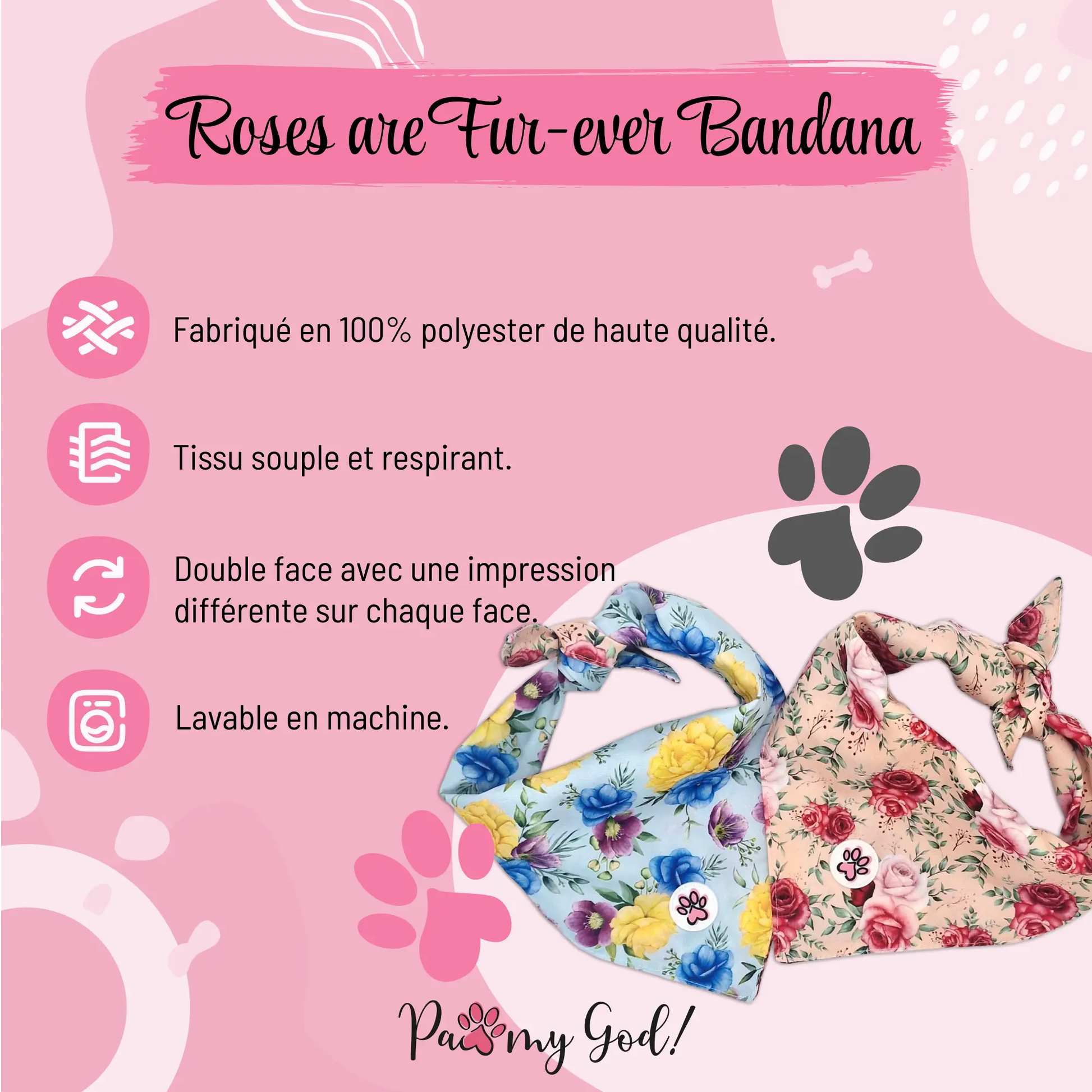 Roses are Fur-ever Bandana Features