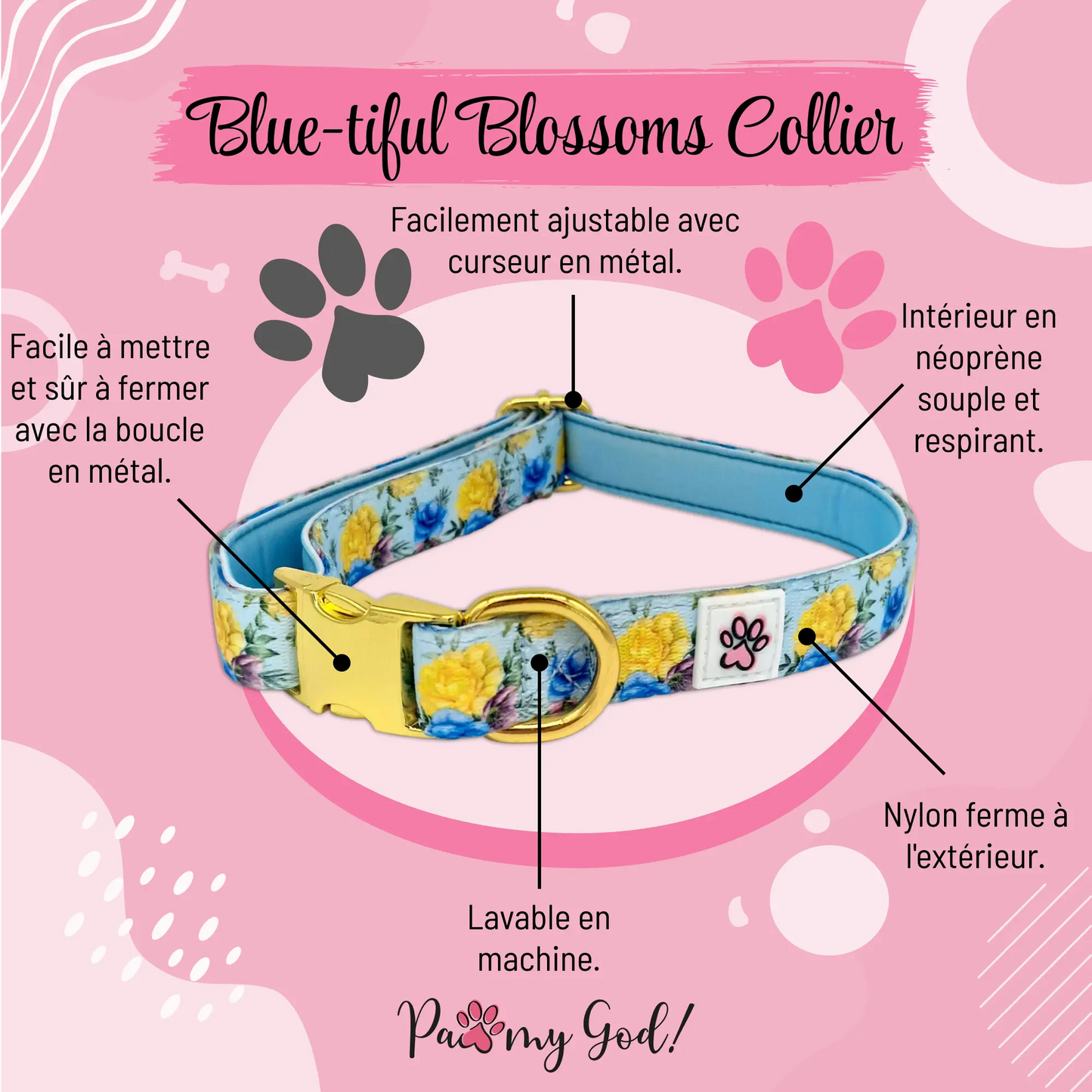 Blue-tiful Blossoms Collar Features