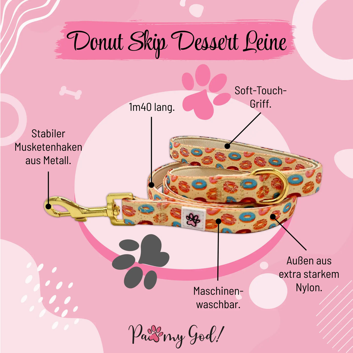 Donut Skip Dessert Leash Features
