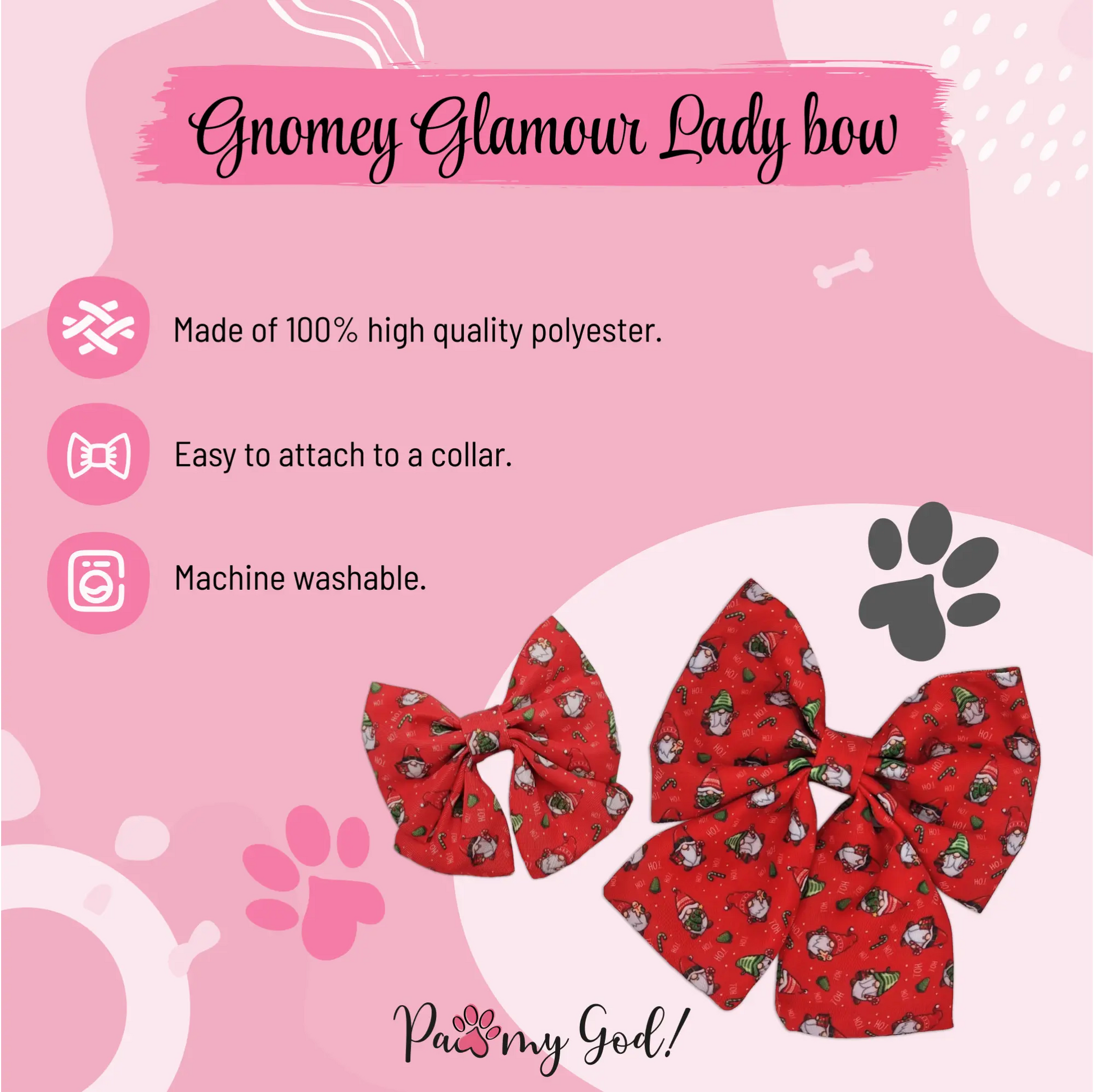 Gnomey Glamour Lady Bow Features