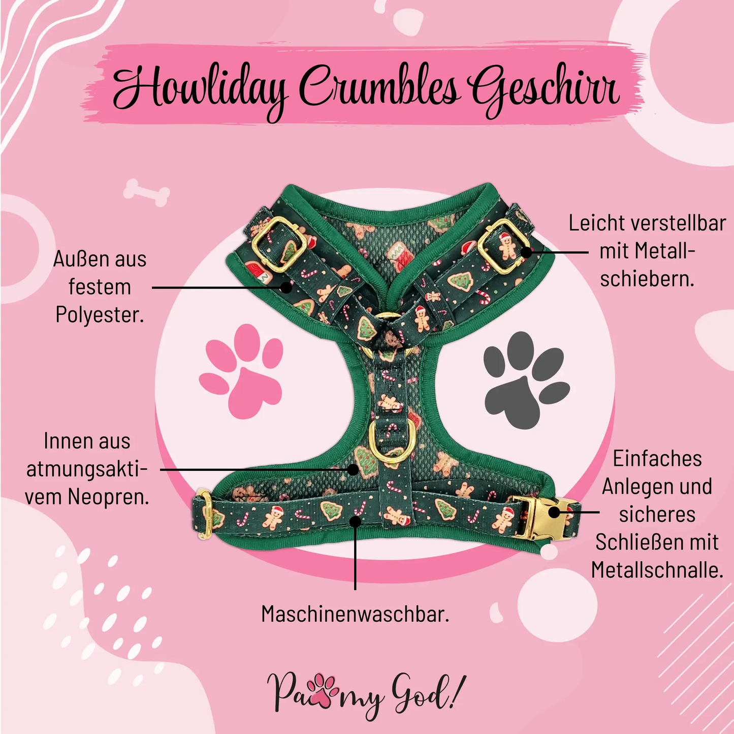 Howliday Crumbles Harness Features