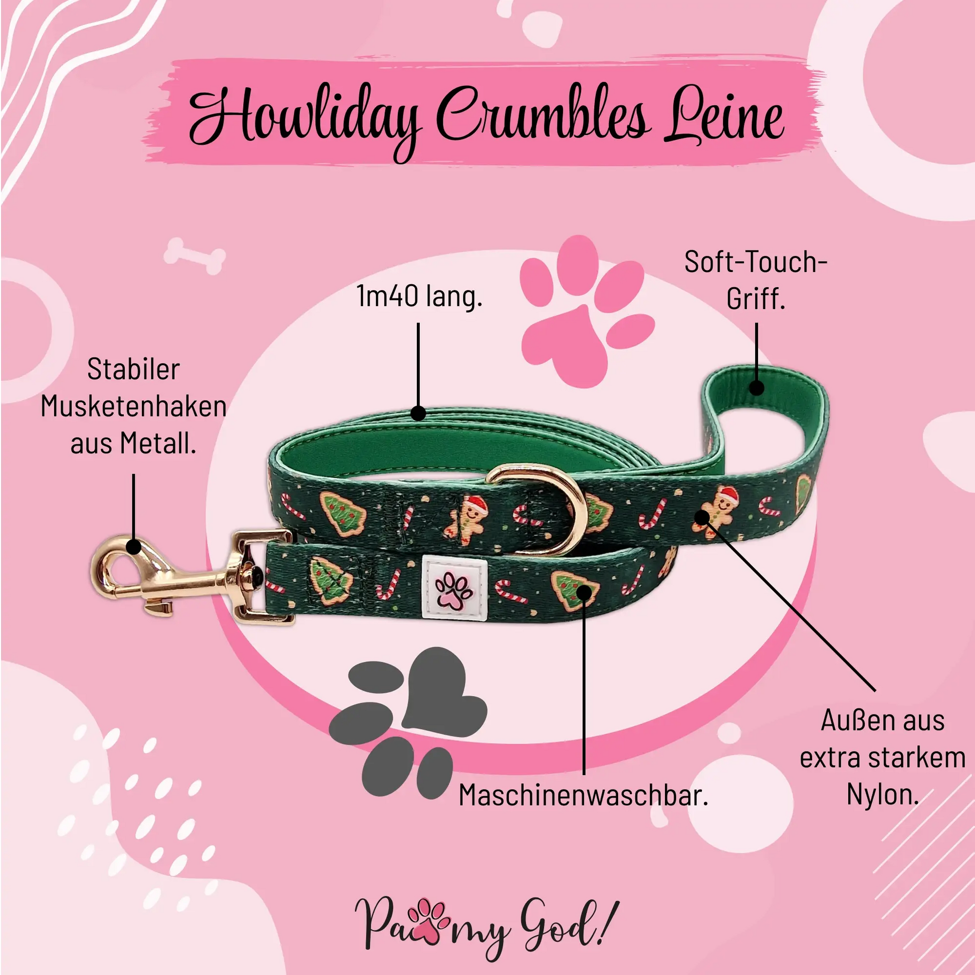 Howliday Crumbles Cloth Leash Features