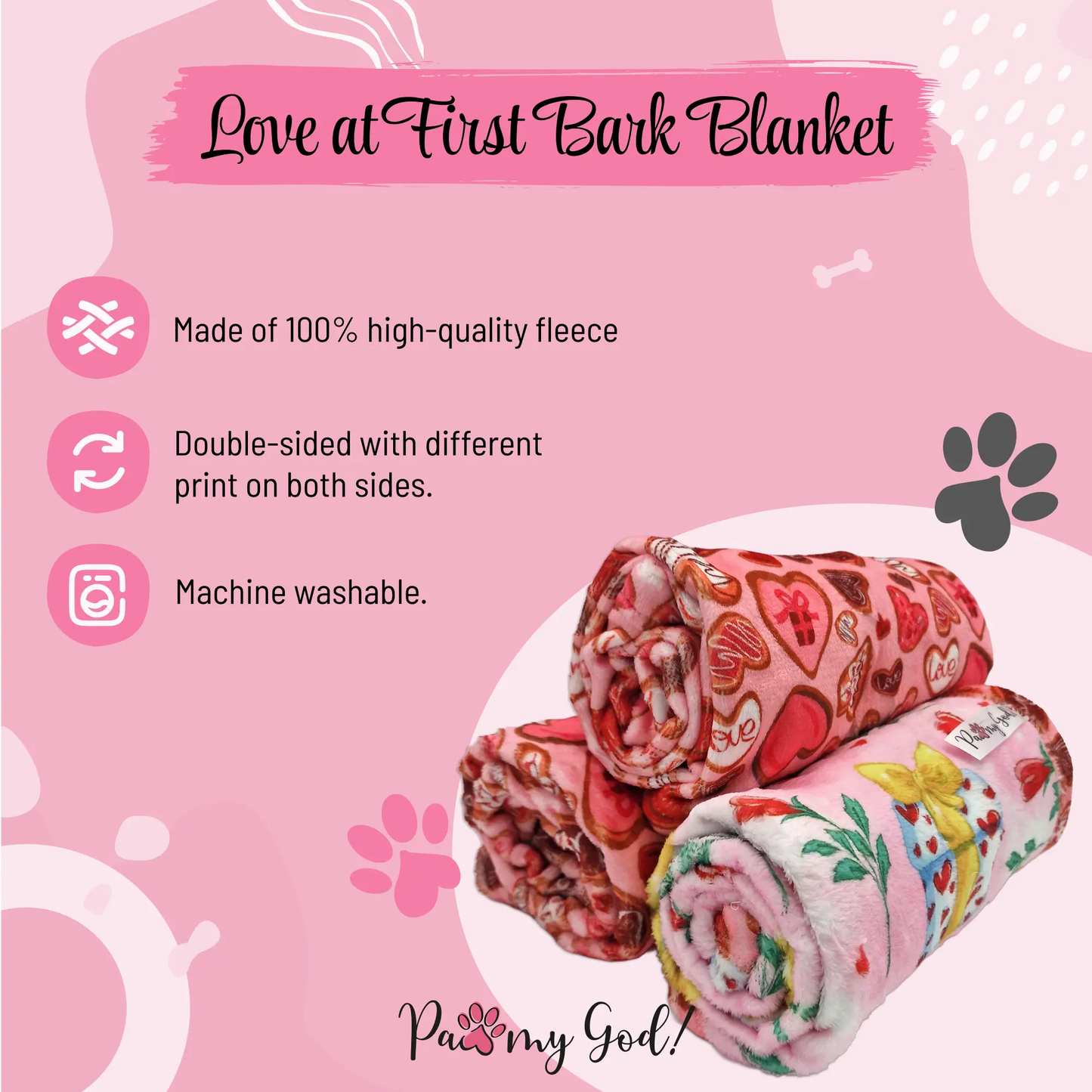 Love at First Bark Blanket Features