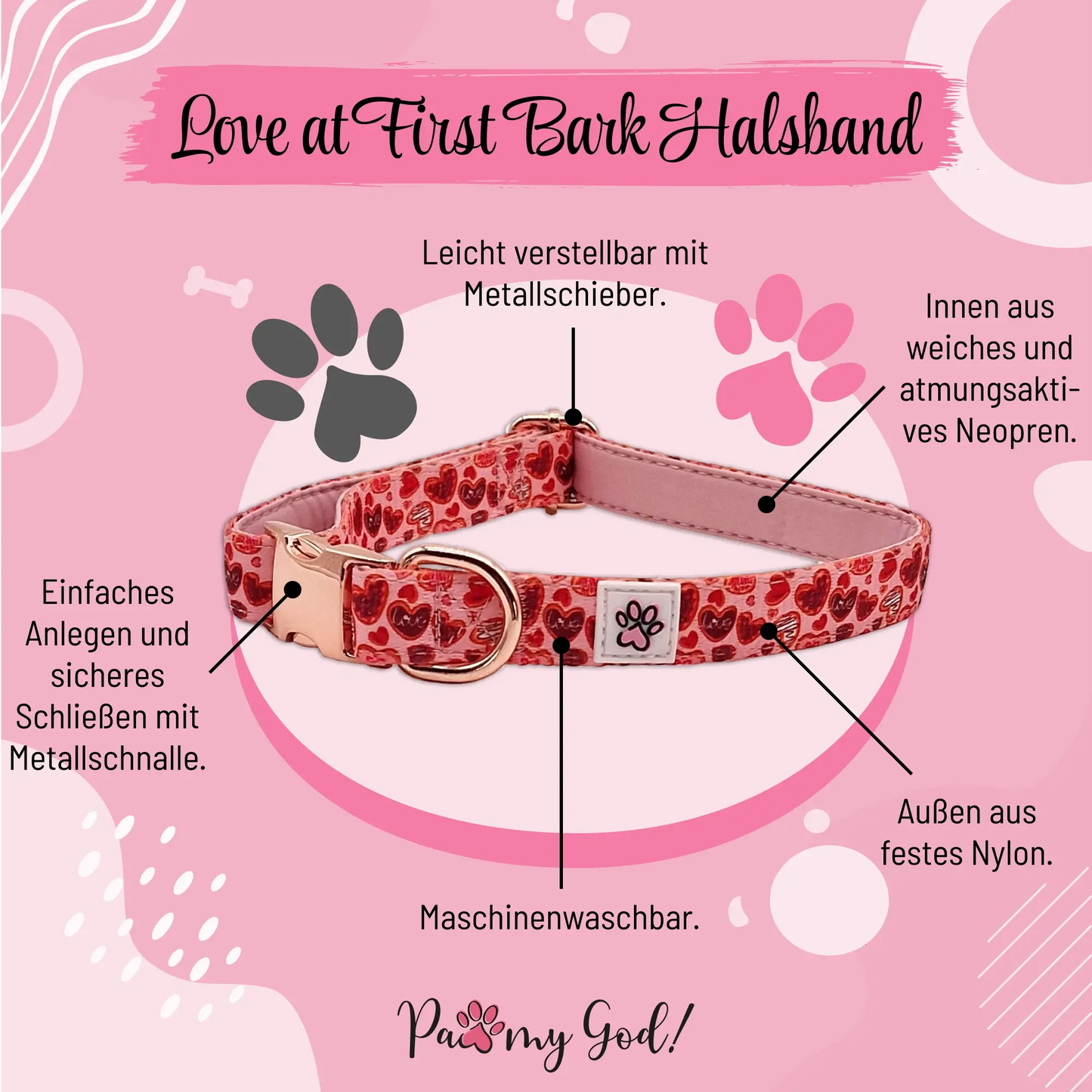 Love at First Bark Cloth Collar Features