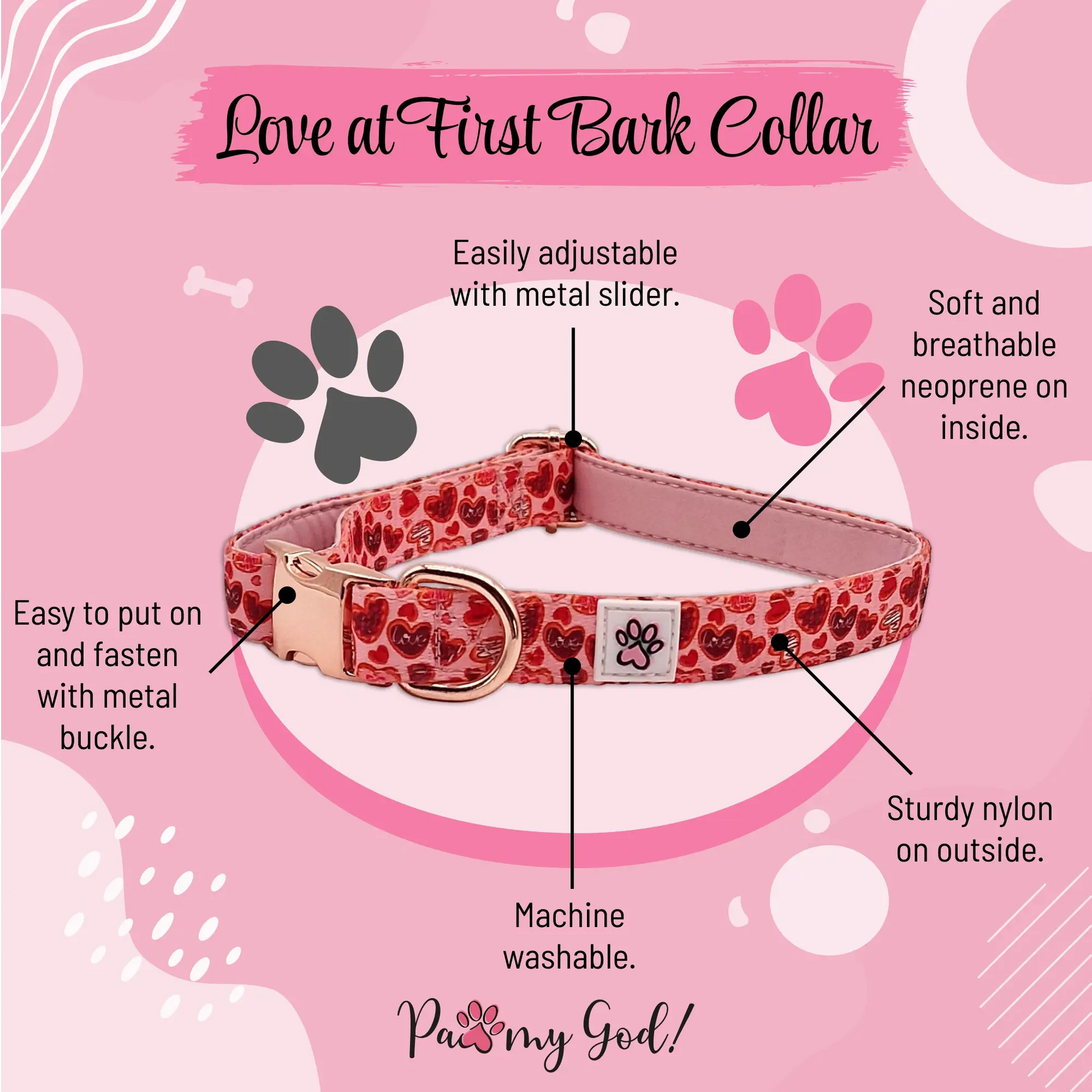 Love at First Bark Cloth Collar Features