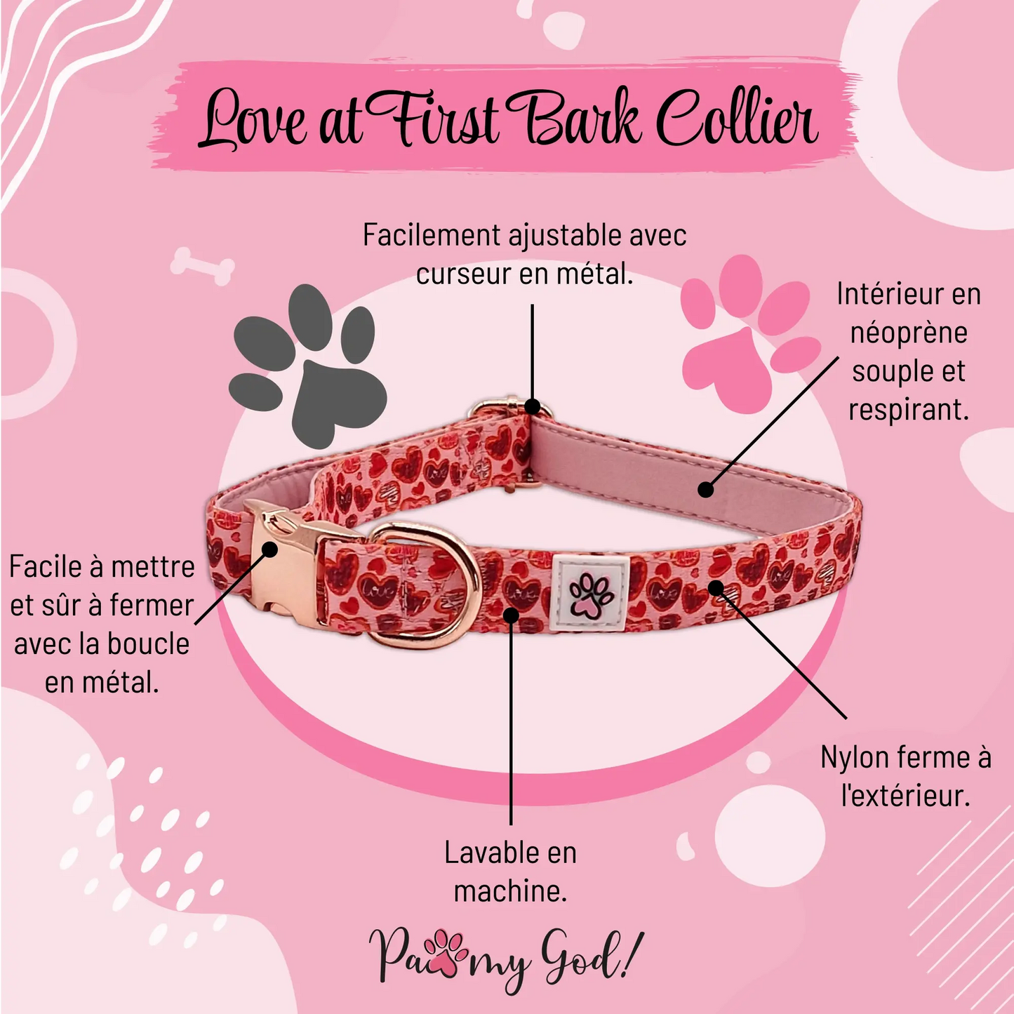 Love at First Bark Cloth Collar Features