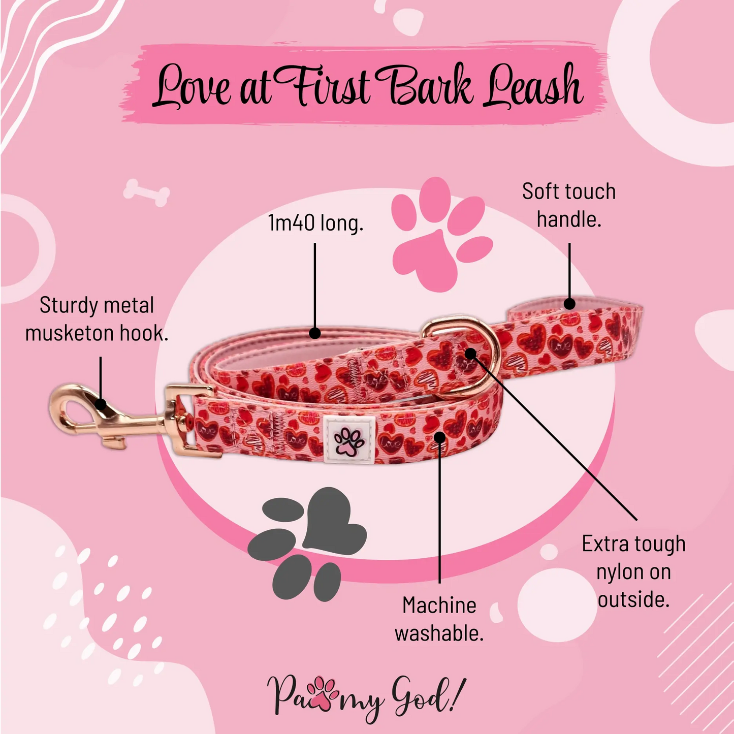 Love at First Bark Cloth Leash Features