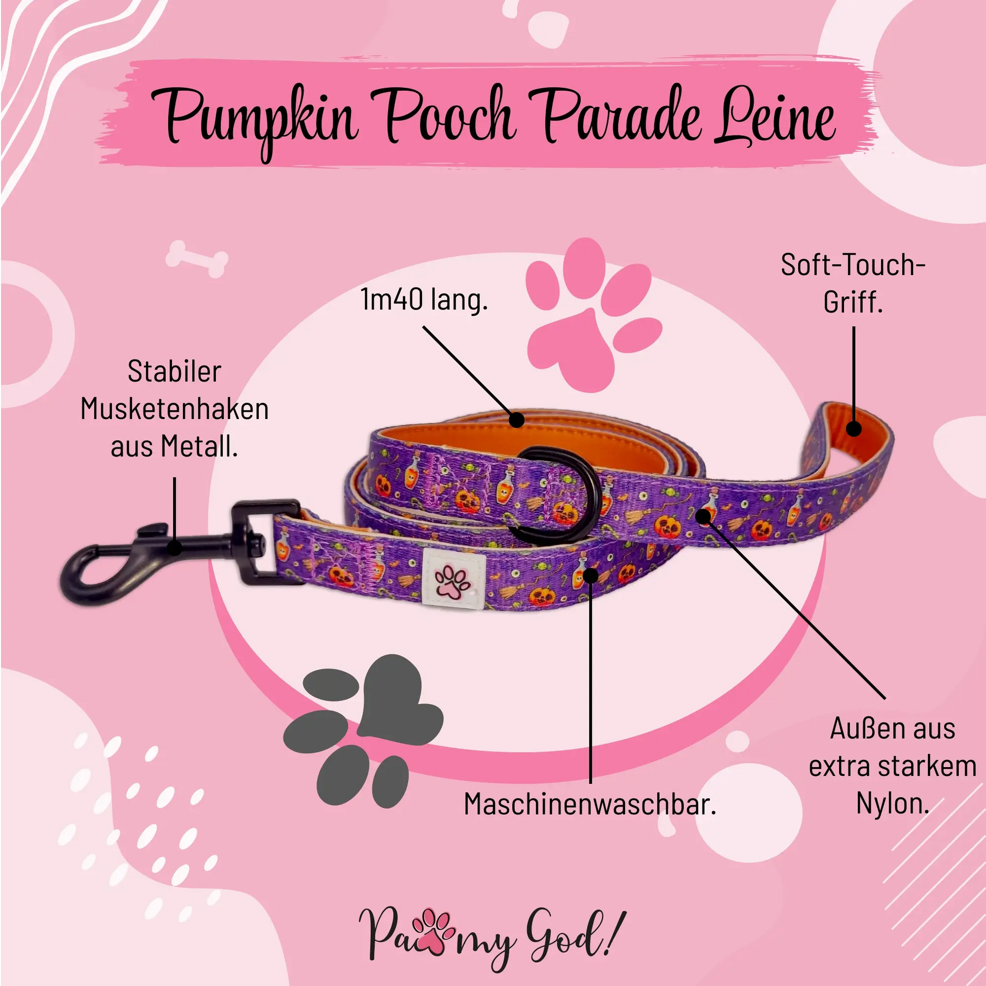 Pumpkin Pooch Parade Cloth Leash Features