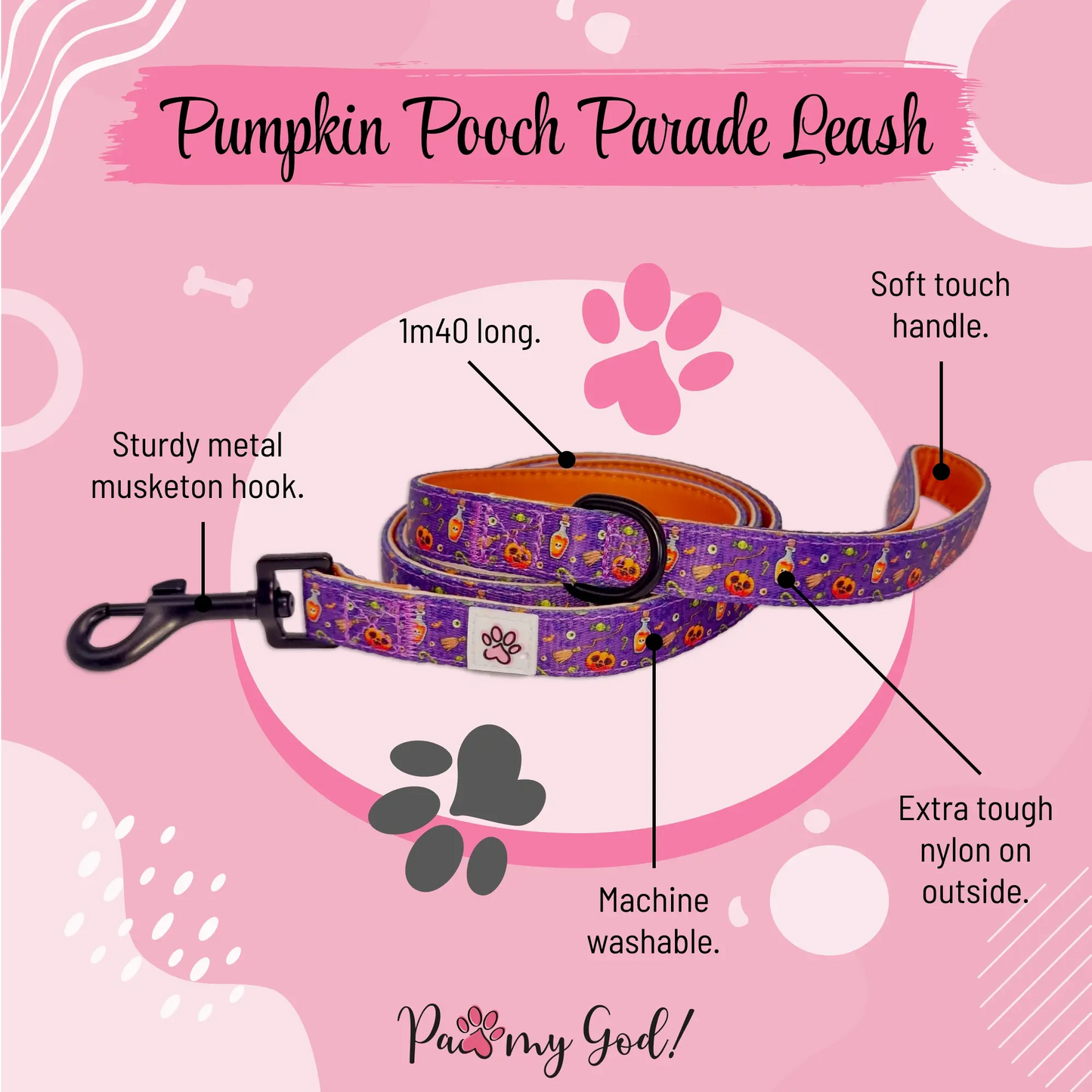 Pumpkin Pooch Parade Cloth Leash Features