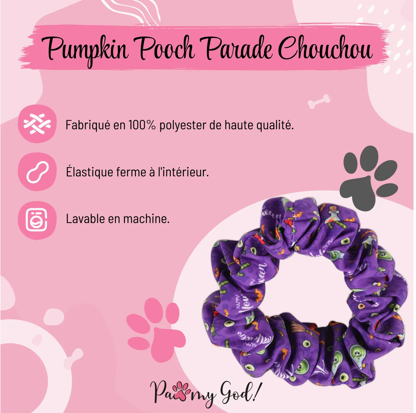 Pumpkin Pooch Parade Scrunchie Features