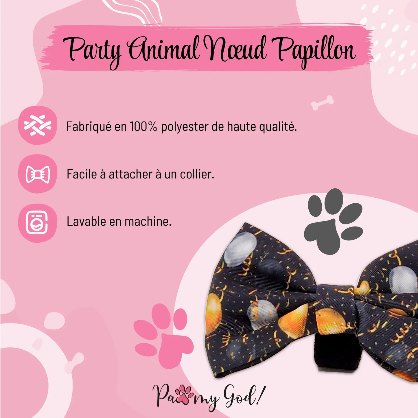 Party Animal Bow Tie Features