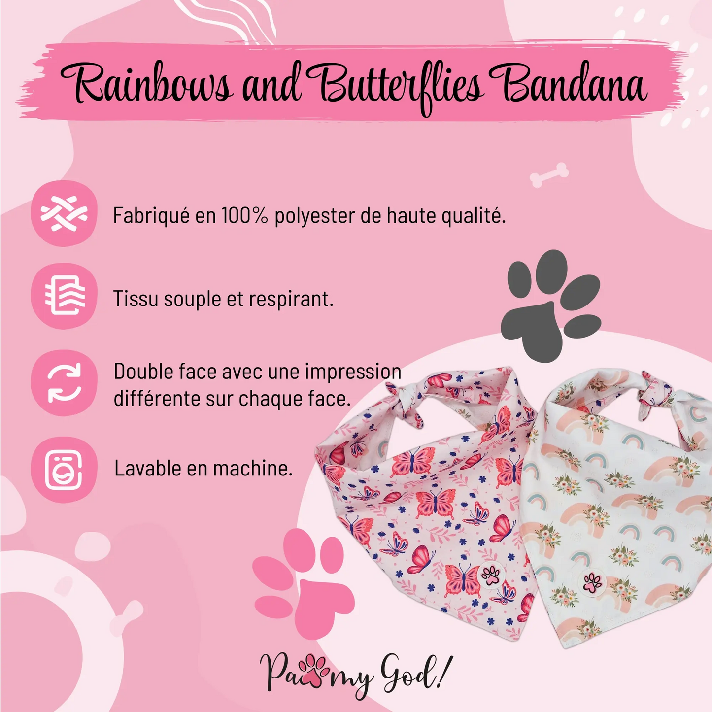 Rainbows and Butterflies Bandana Features