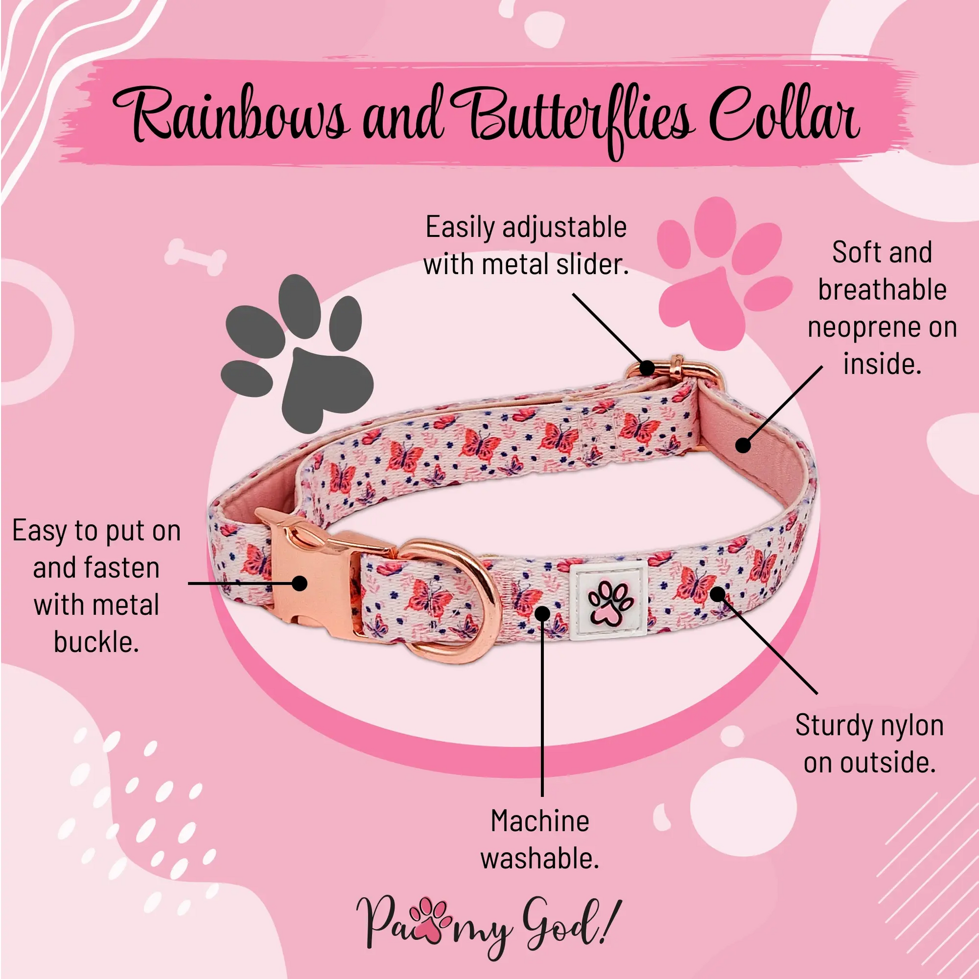 Rainbows and Butterflies Cloth Collar Features