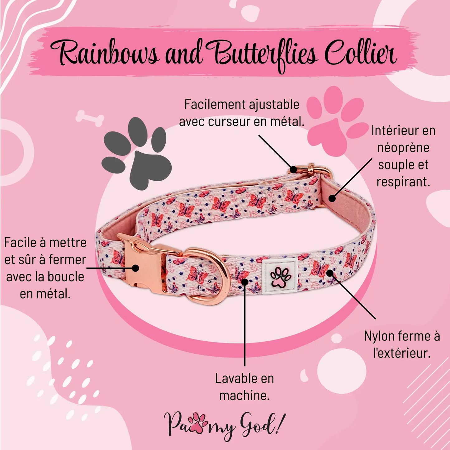 Rainbows and Butterflies Cloth Collar Features