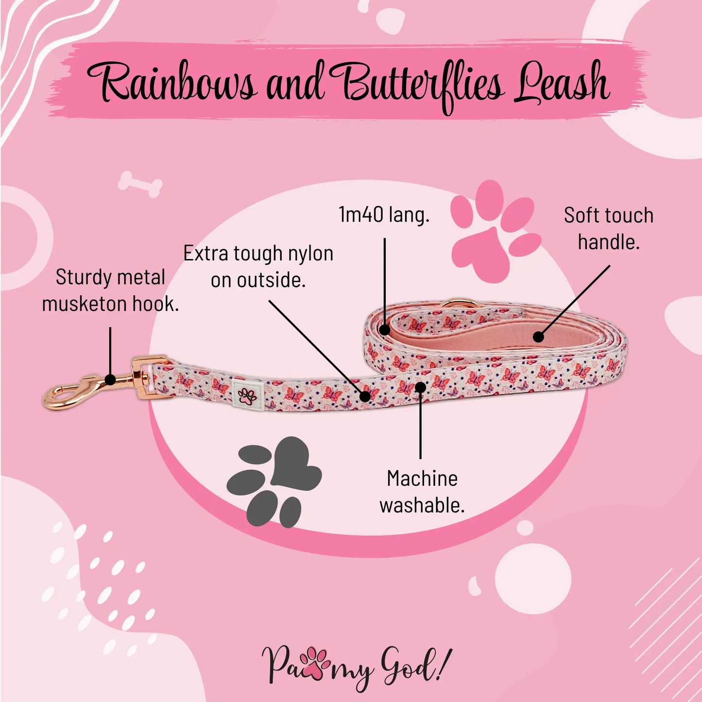 Rainbows and Butterflies Cloth Leash Features