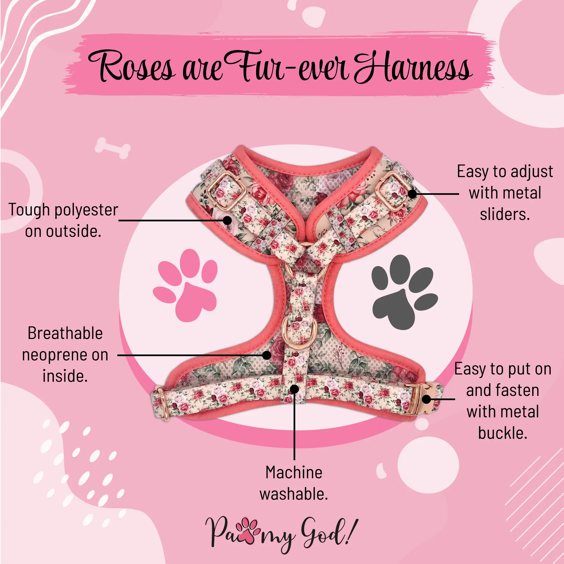 Roses are Fur-ever Harness Features