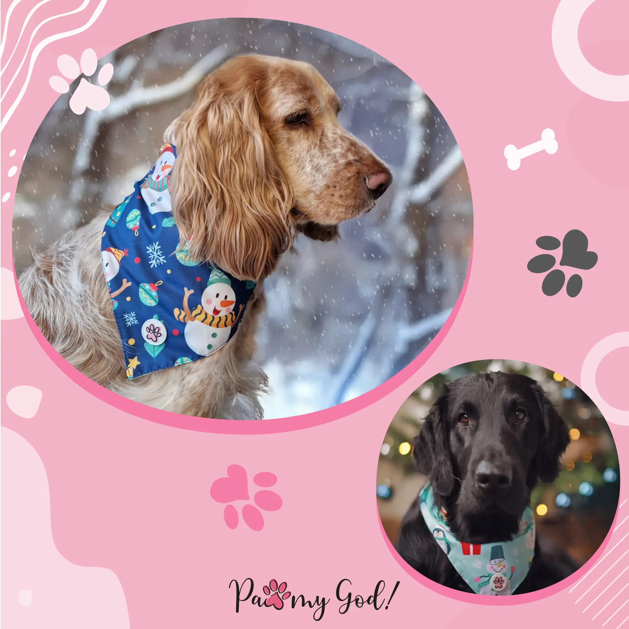 Weihnachts-Hundehalstuch 2 Stück – Doppelseitig, Baumwolle, Mit Weihnachtsbaum-Motiv, Größe L