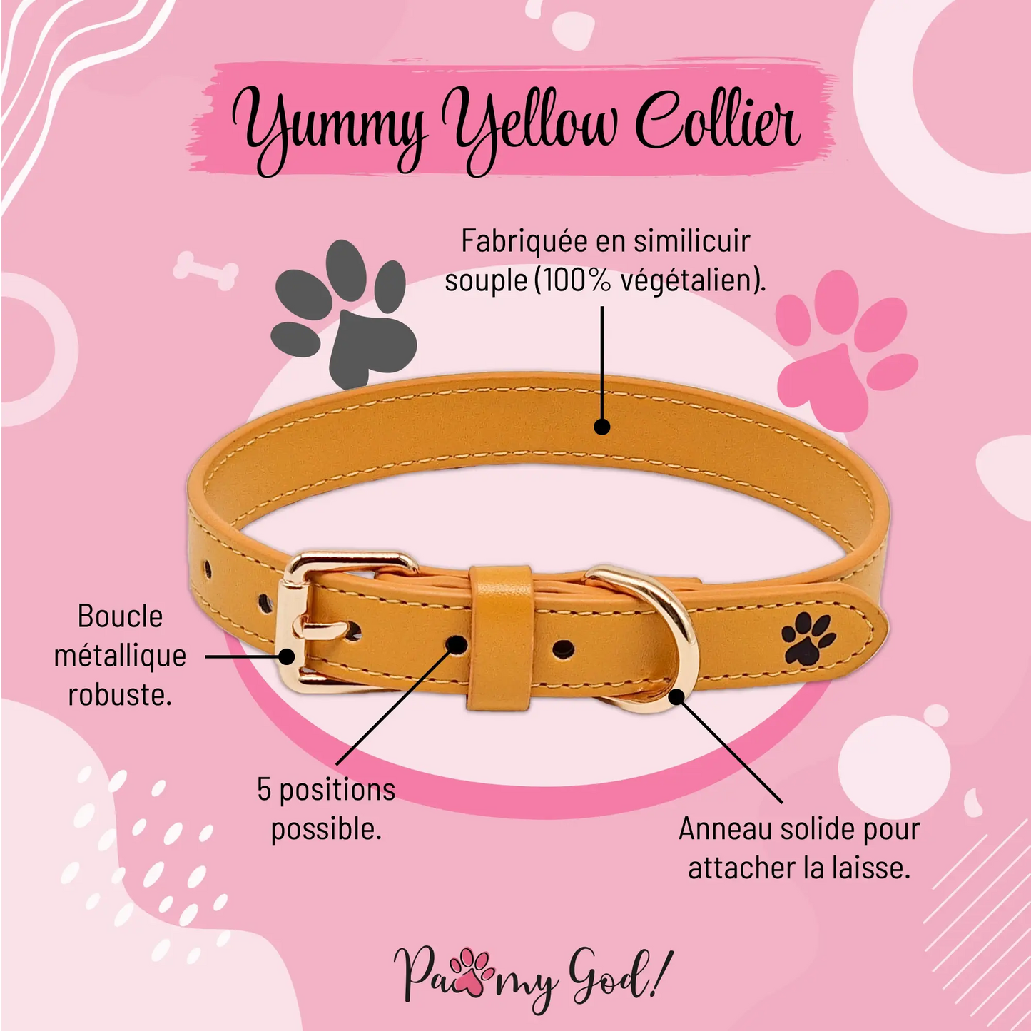 Yummy Yellow Leather Collar Features