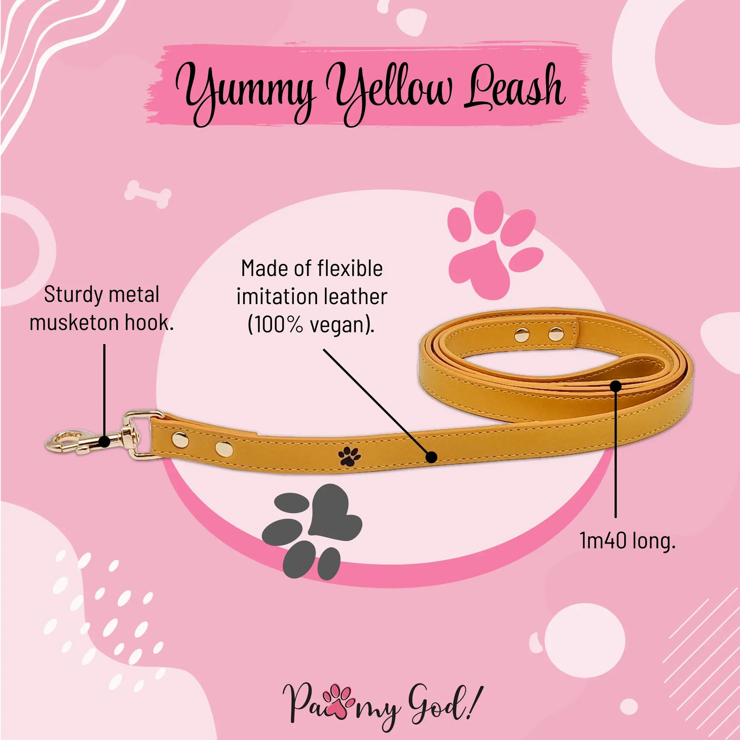 Yummy Yellow Leather Leash Features